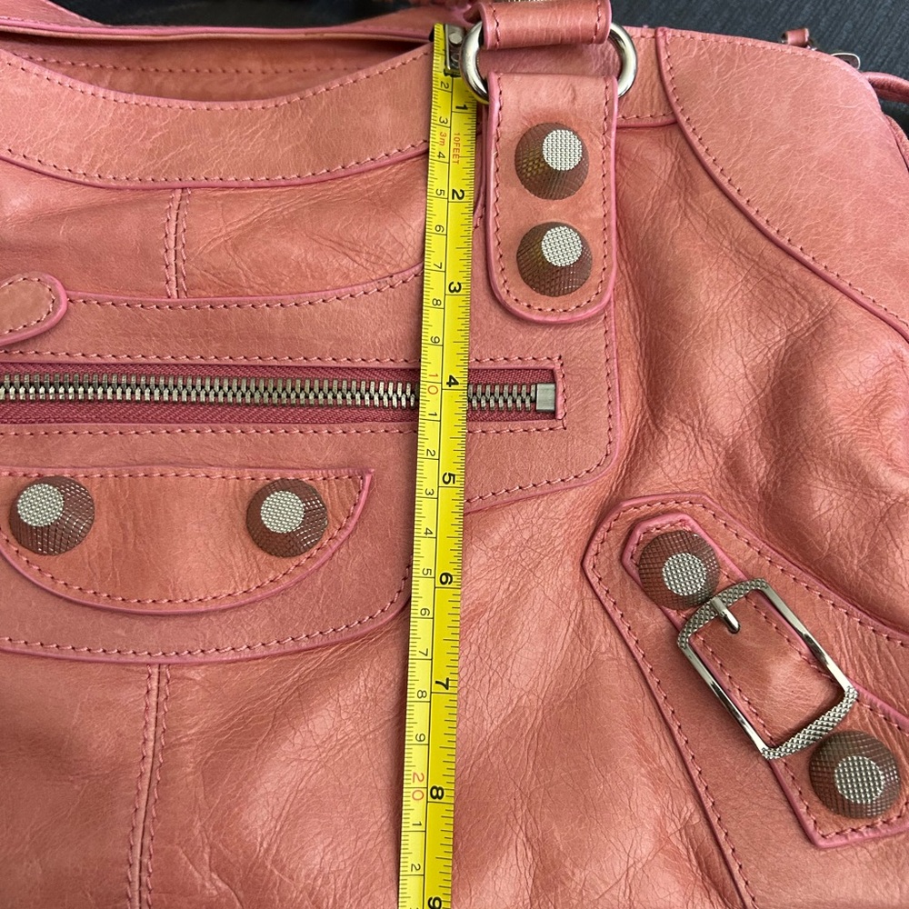 Coral Pink Leather Satchel Bag with Detachable Strap - Picture 4 of 16
